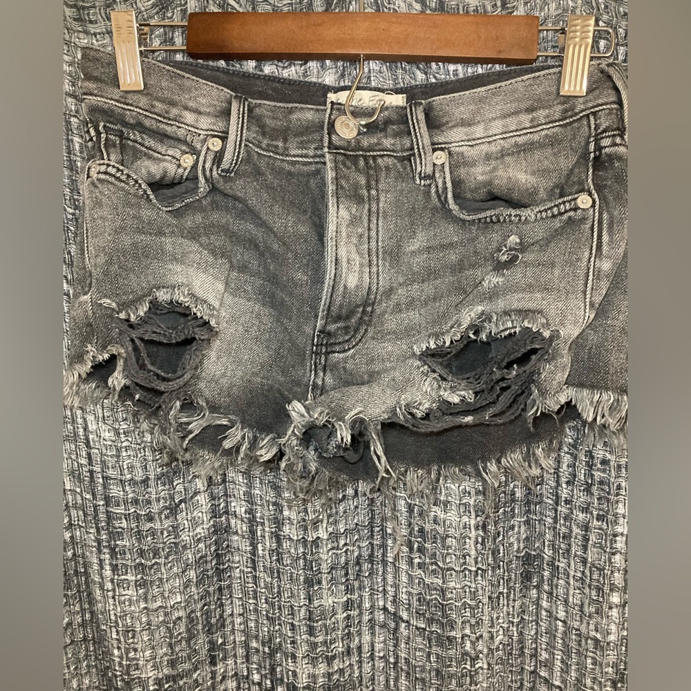 Distressed Gray Denim Shorts